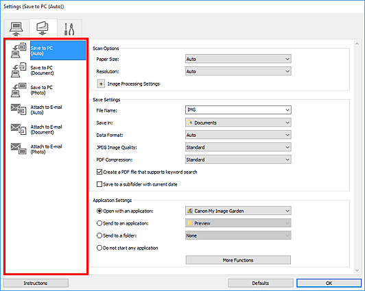 figure: Settings dialog box